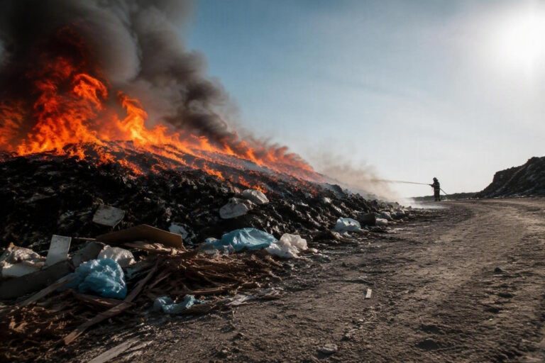 Intervento dei vigili del fuoco a Tavullia per incendio in discarica