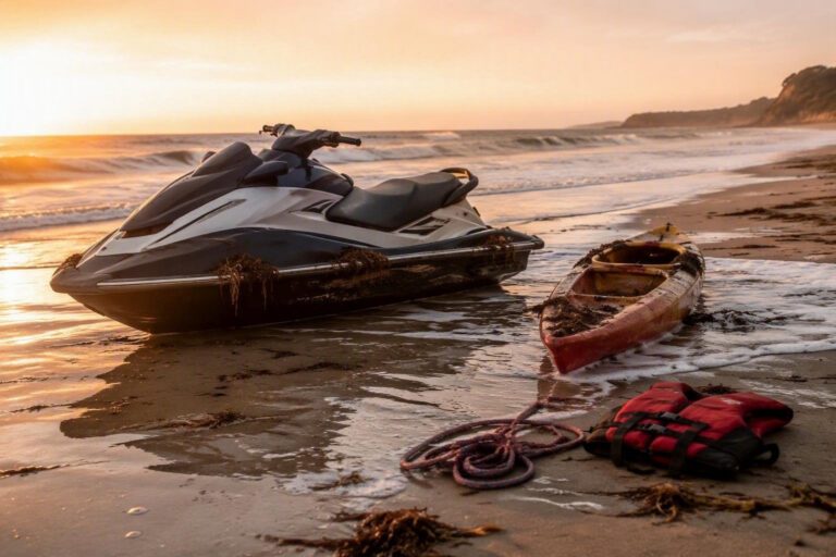 Intervento della Polizia con moto d’acqua per canoisti bloccati dal mare mosso