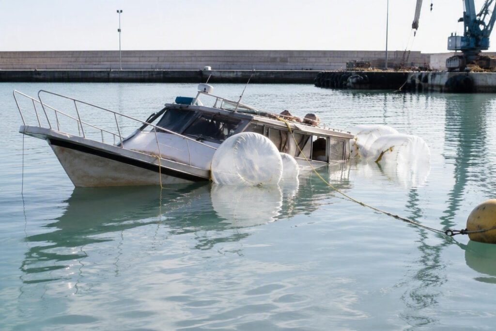 Recupero di una barca affondata al porto turistico di Ancona