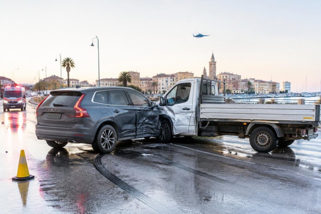 Incidente all’alba a Fano: SUV Volvo e furgone si scontrano