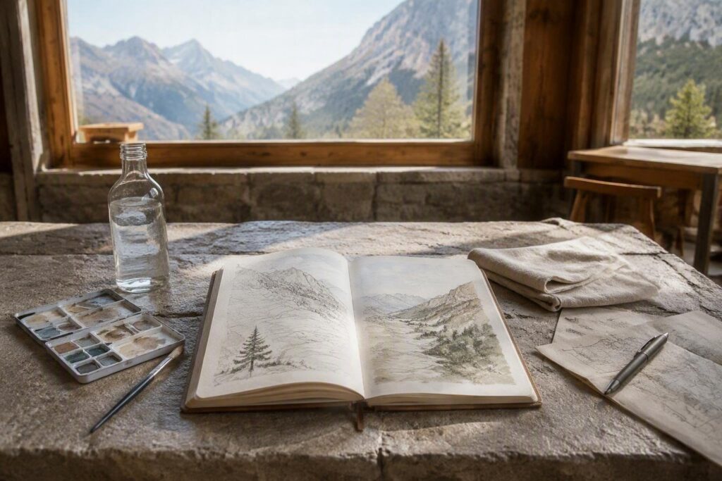 Diario di viaggio illustrato in Valle d’Aosta con sketchnoting e acquerello
