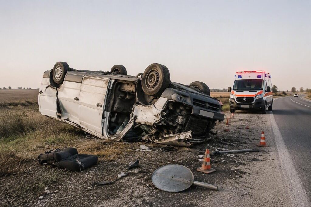 Incidente sulla statale 96 a sei km da Altamura: furgone ribaltato, tre feriti