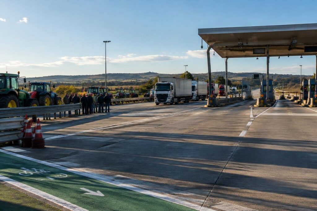 Agricoltori e camionisti bloccano l’A14 per chiedere sostegno
