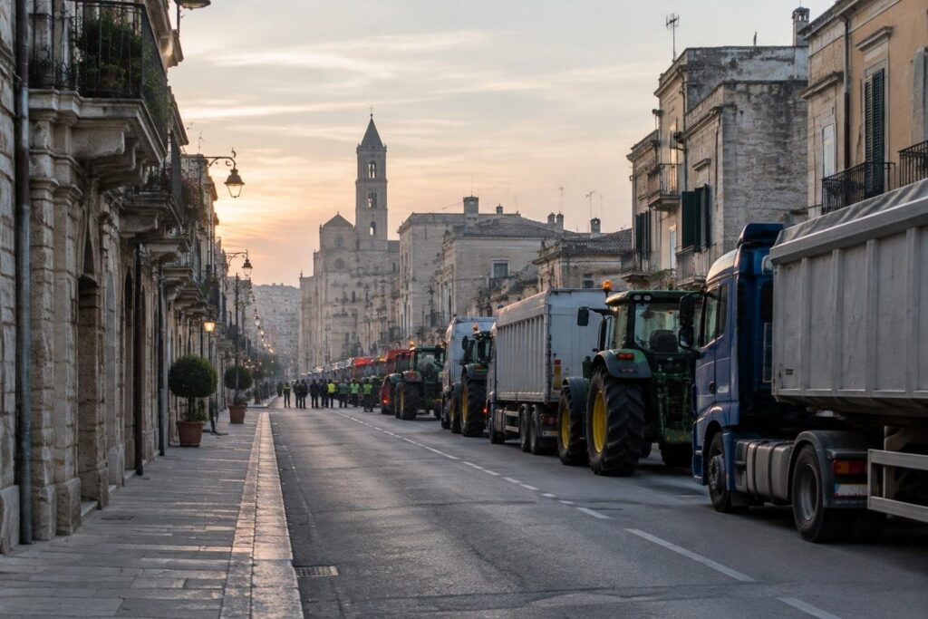 Protesta a Bitonto: agricoltori e camionisti chiedono aiuti