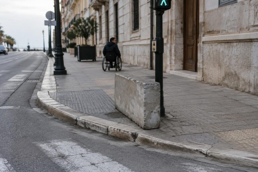 Scivolo per disabili ostruito da semaforo a Bari: intervento contestato