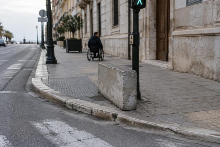 Scivolo per disabili ostruito da semaforo a Bari: intervento contestato