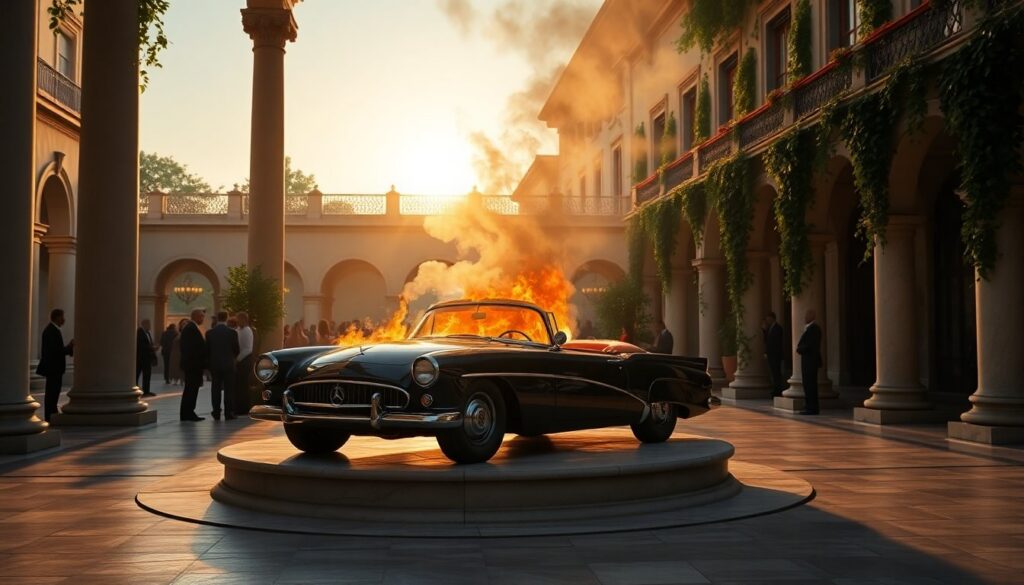 Incendio a Casalgrande: auto d’epoca in fiamme al ricevimento di nozze