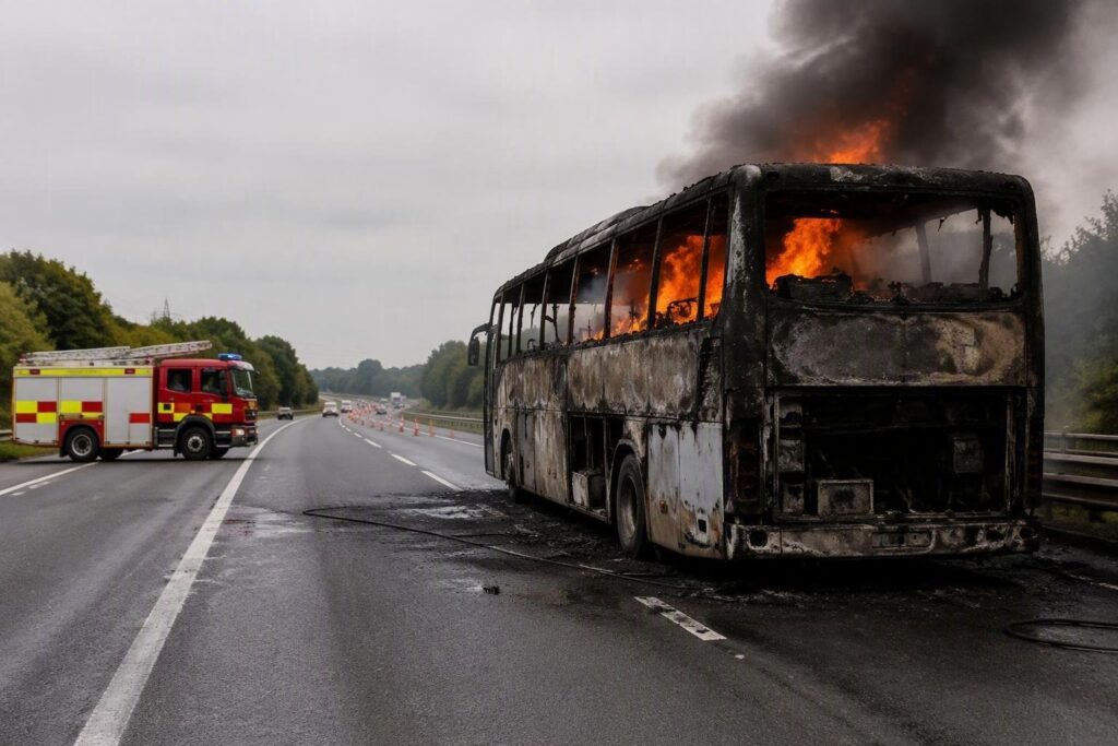Autocarro in fiamme sulla A1: traffico bloccato tra Milano e Napoli
