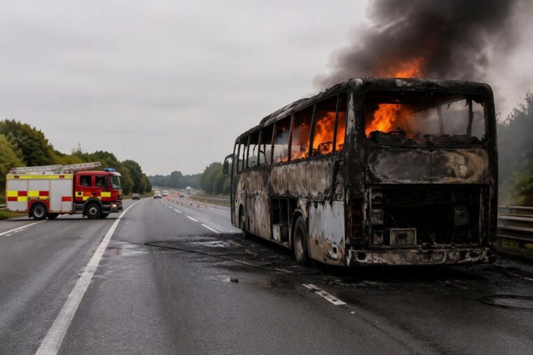 Autocarro in fiamme sulla A1: traffico bloccato tra Milano e Napoli