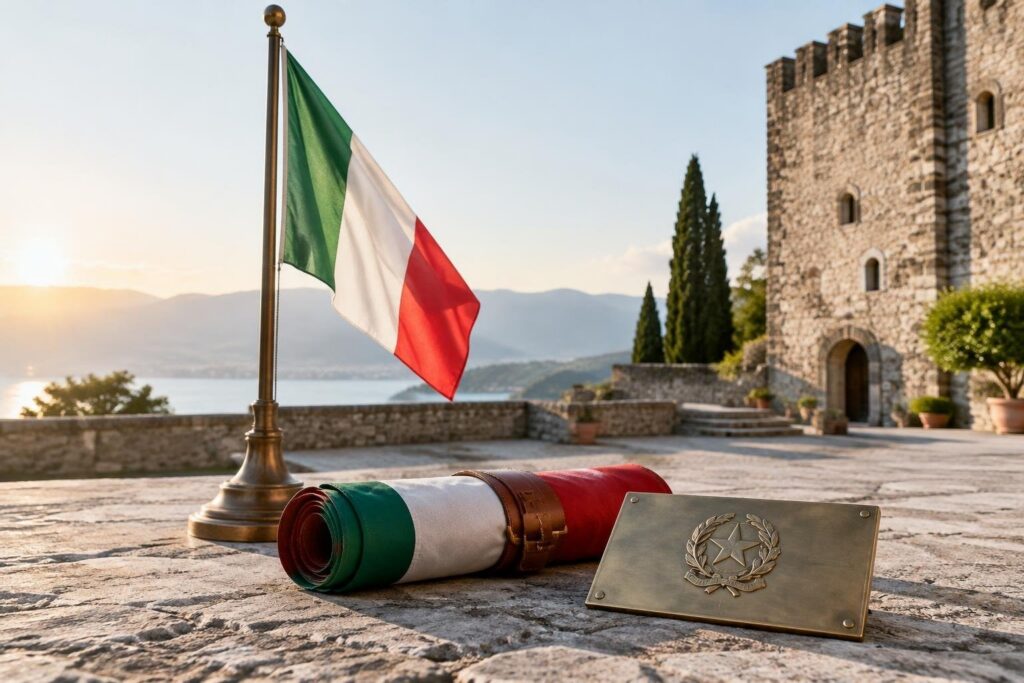 Alzabandiera al Castello Monforte con gli allievi Giulio Rivera
