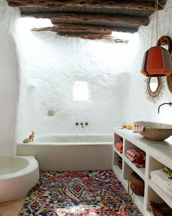 tappeto da bagno in stile boho