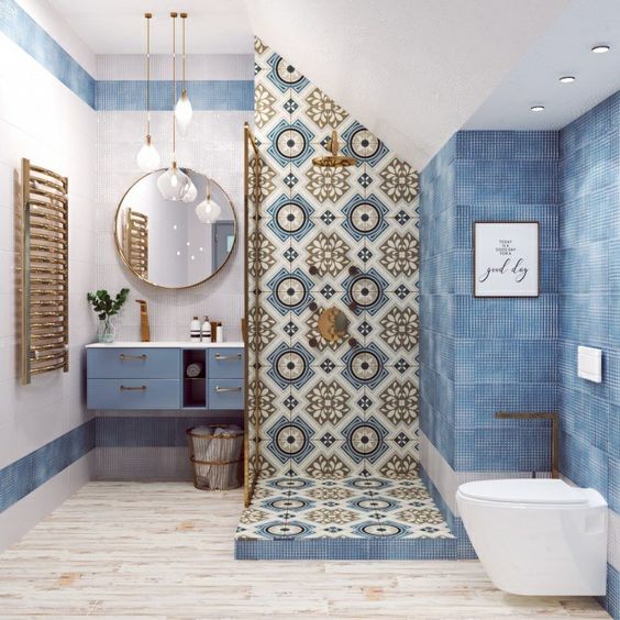 Pareti in stile greco per il bagno