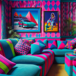 Interno di una casa arredato in stile anni '80