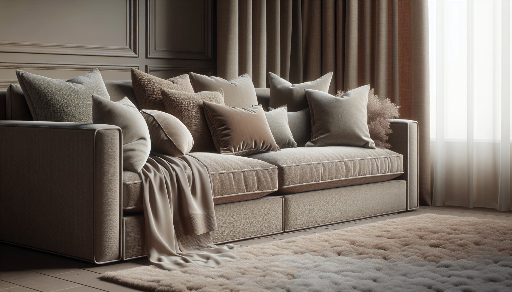 Soggiorno elegante con pareti color tortora