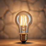 Lampadine LED accese in un ambiente moderno e sostenibile