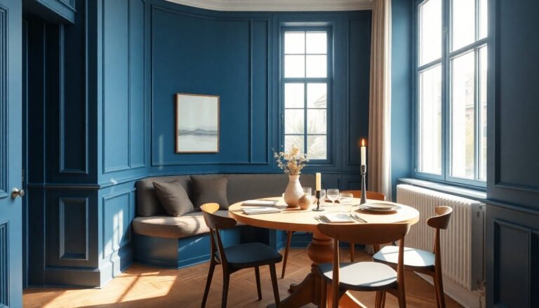 Come una boiserie blu trasforma la zona pranzo in un fulcro conviviale