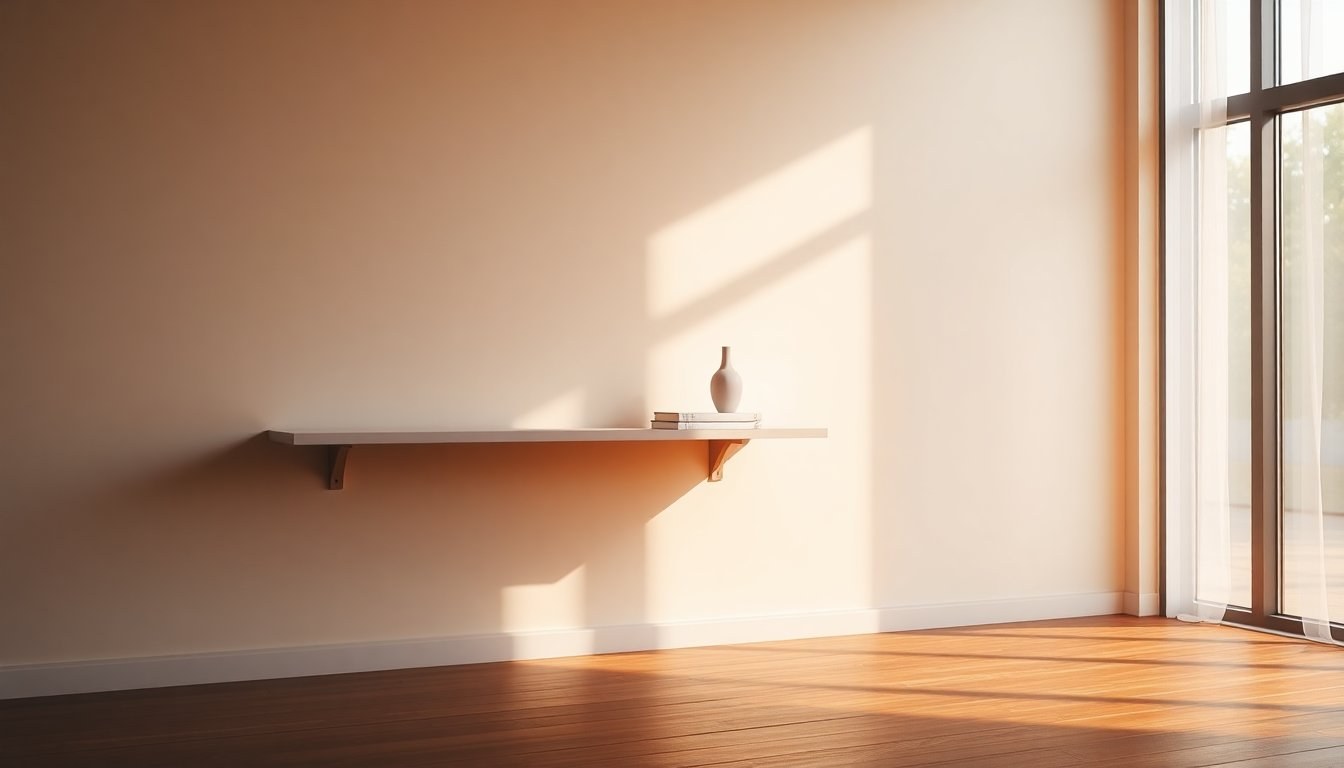 Mensola a muro lineare con supporti a scomparsa: soluzioni modulari per un design essenziale