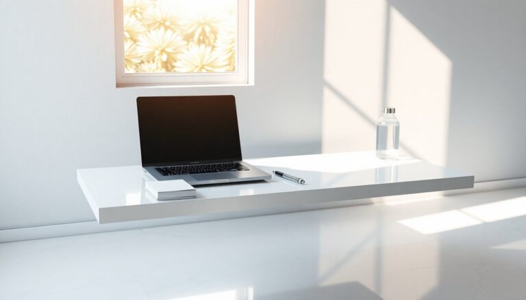 Scrittoio sospeso da 8 cm per home office: design, ergonomia e materiali