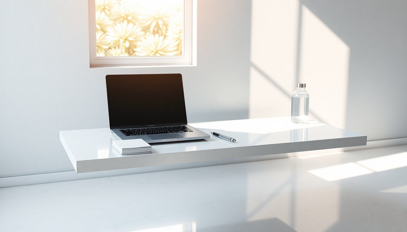 Scrittoio sospeso da 8 cm per home office: design, ergonomia e materiali