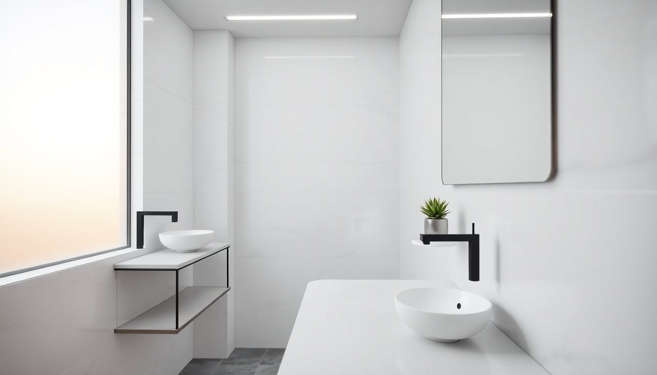 Bagno minimal: materiali anti-umidità e colori neutri senza tempo