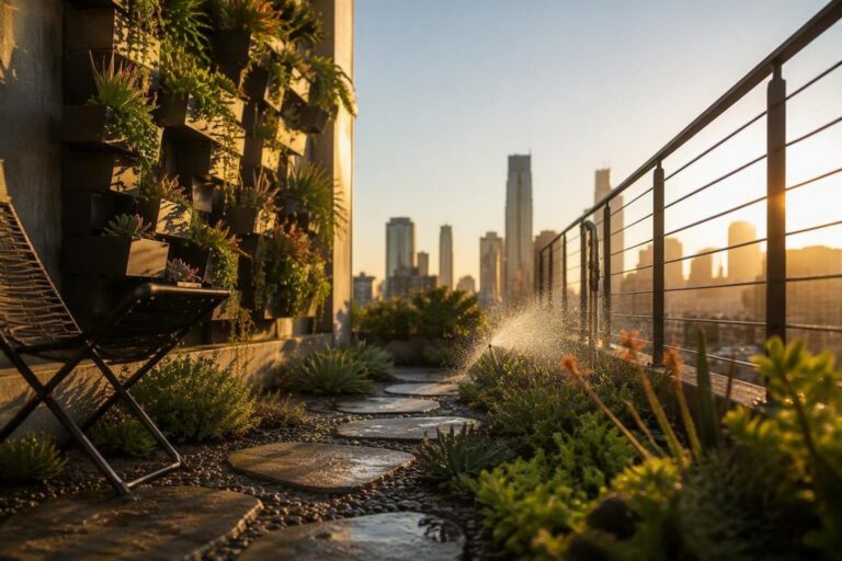 Balcone verde: come unire piante resistenti, sedute pieghevoli e contenitori verticali