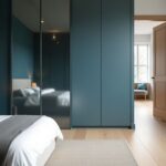 Camera da letto con parete azzurra e armadio a specchio: progetto, consigli e accorgimenti