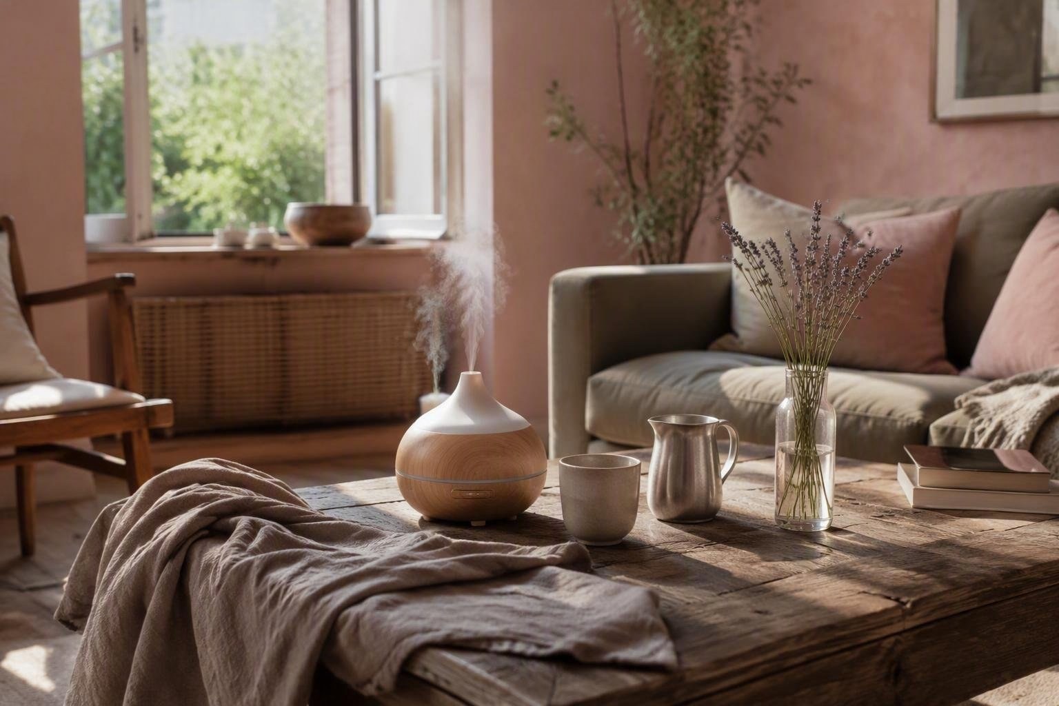 Come creare un mood rilassante con palette soft, texture naturali e profumi