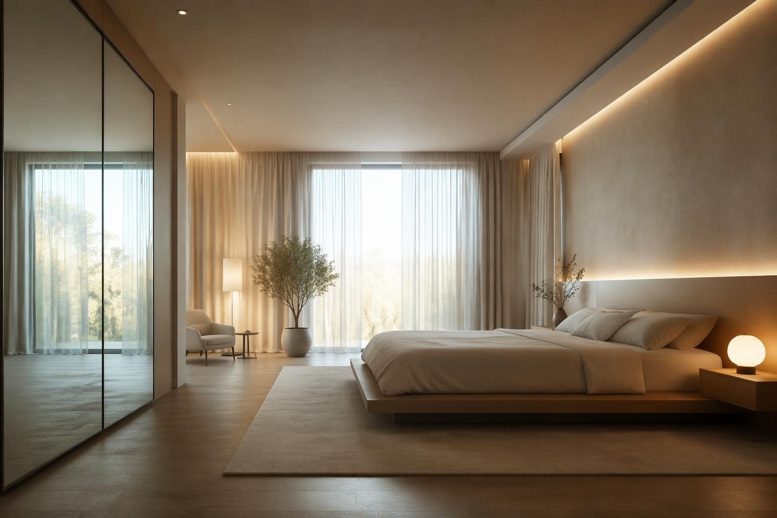 Come far sembrare la camera da letto più grande con luce e arredi