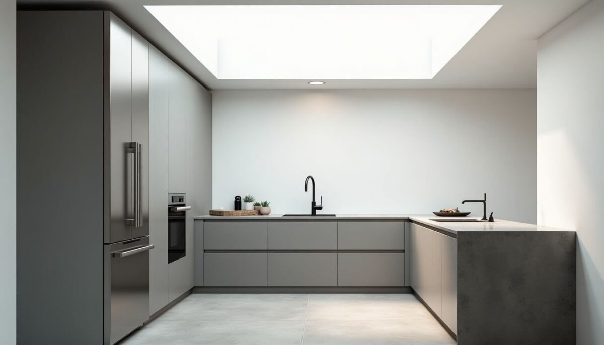 Cucina minimalista: soluzioni integrate per nascondere elettrodomestici con pensili, boiserie scorrevoli e nicchie su misura