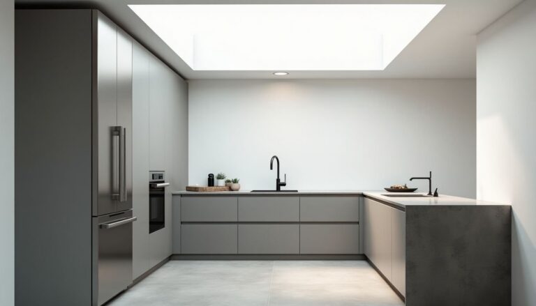 Cucina minimalista: soluzioni integrate per nascondere elettrodomestici con pensili, boiserie scorrevoli e nicchie su misura