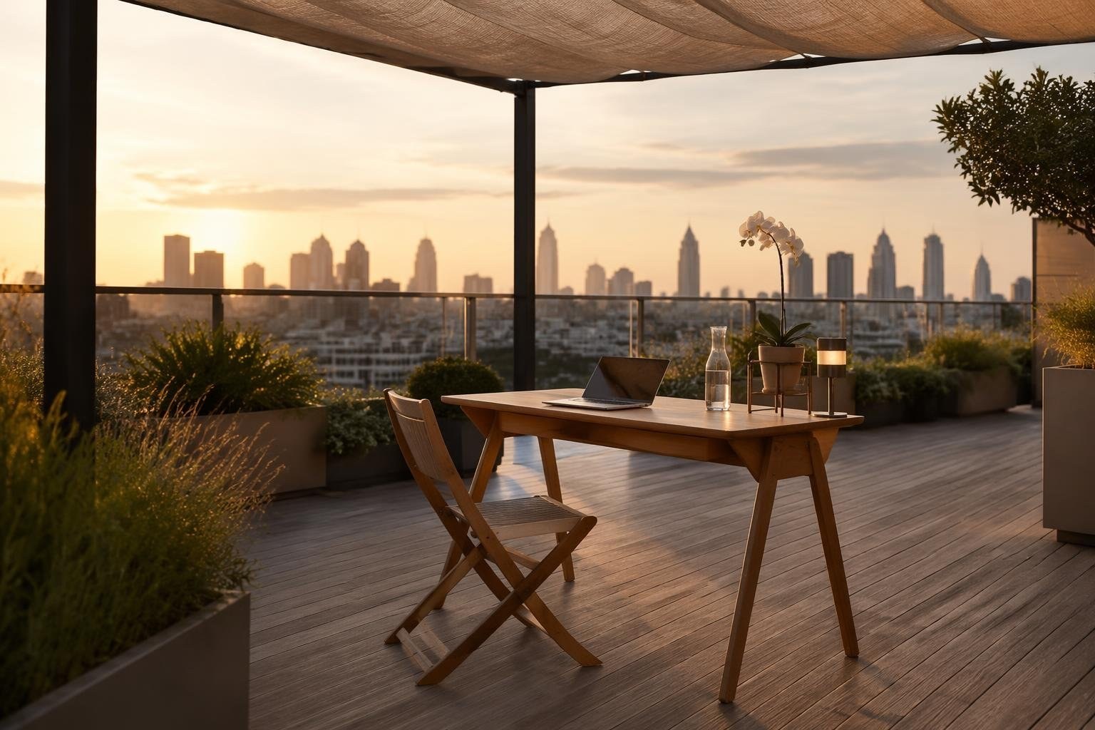 Postazione outdoor: come scegliere arredi, ombra e luce
