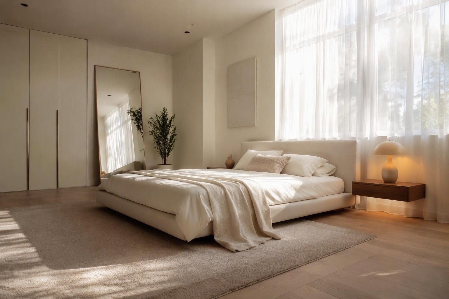 Rendere la camera da letto più ampia con luce, tende, specchi e arredi salvaspazio