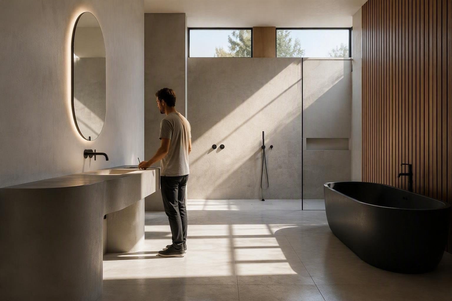 Bagno contemporaneo: come un elemento guida trasforma lo spazio senza ristrutturare