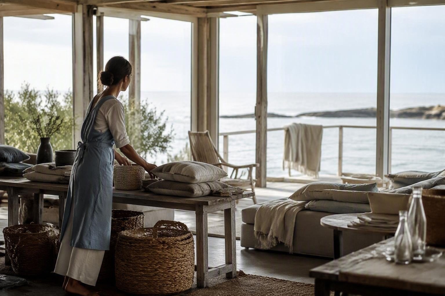 Casa al mare: palette sabbia, fibre naturali e arredi trasformabili