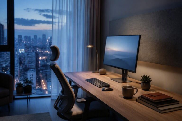Postazione domestica efficiente: ergonomia, luce naturale e fonoassorbimento
