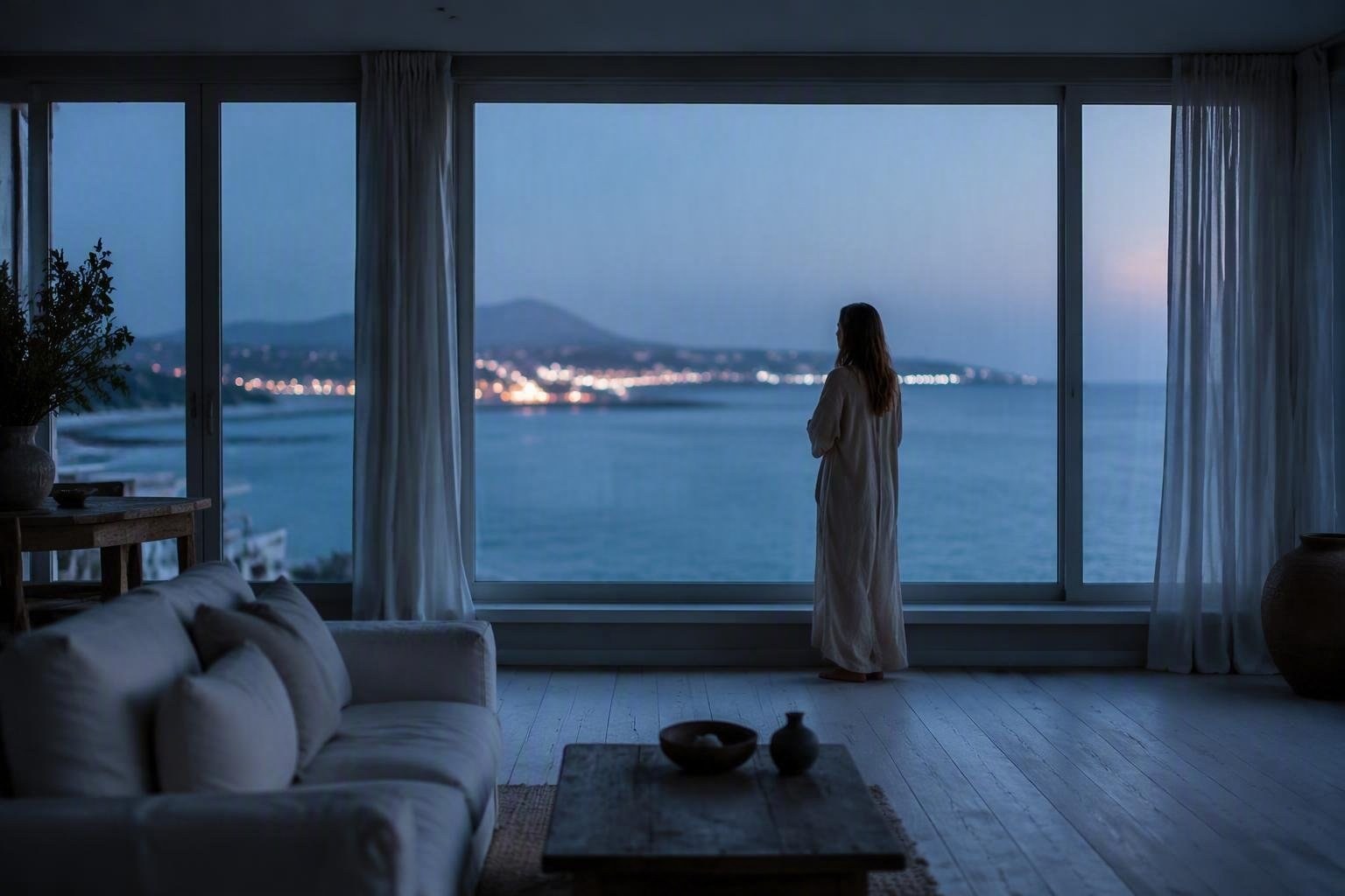 Stile elegante per la casa al mare: fibre e legni chiari