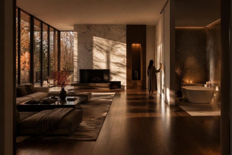 Arredamento autunno 2026: come portare legno scuro, superfici lucide e spa in casa