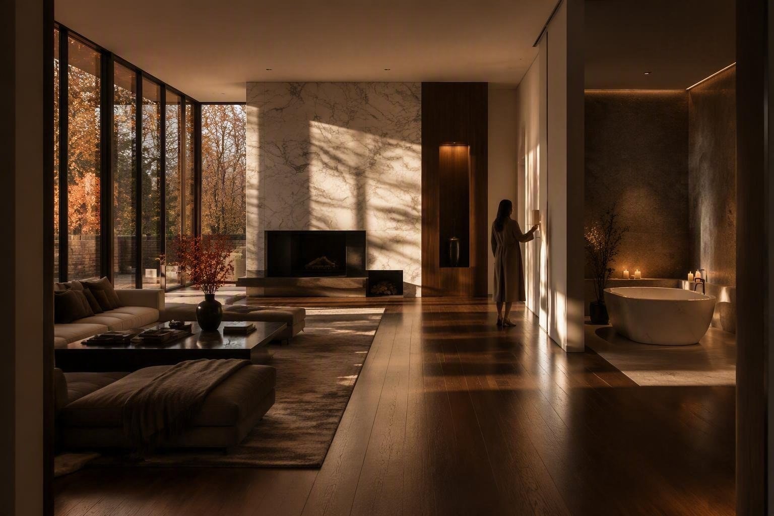 Arredamento autunno 2026: come portare legno scuro, superfici lucide e spa in casa