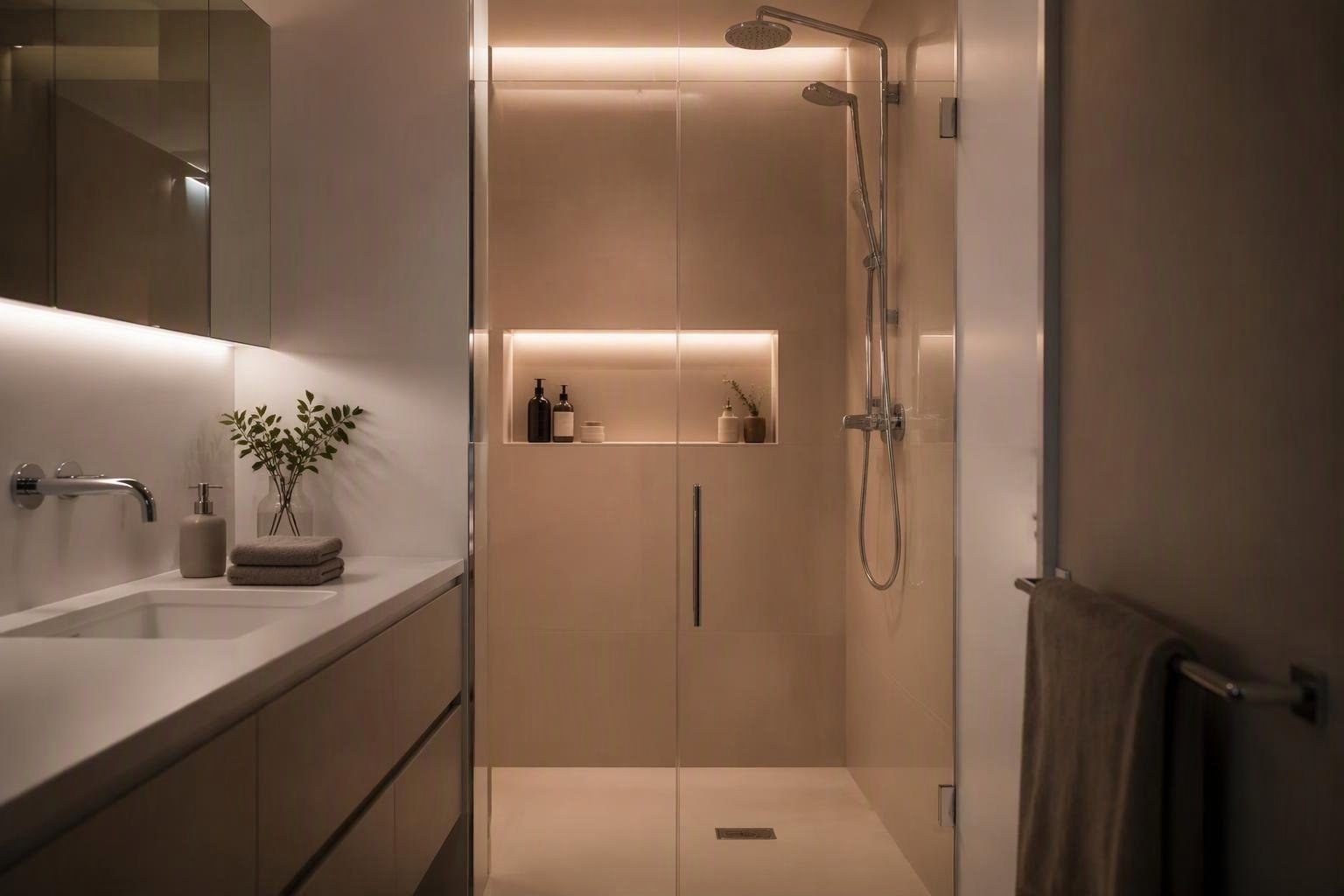Bagno piccolo funzionale: tutorial con walk-in e nicchie