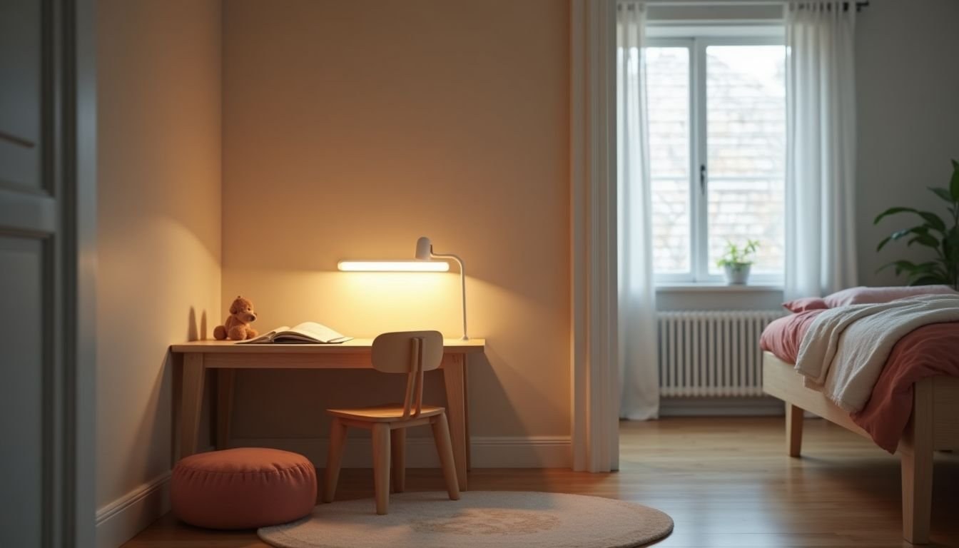 Illuminazione stratificata e palette per una cameretta sicura