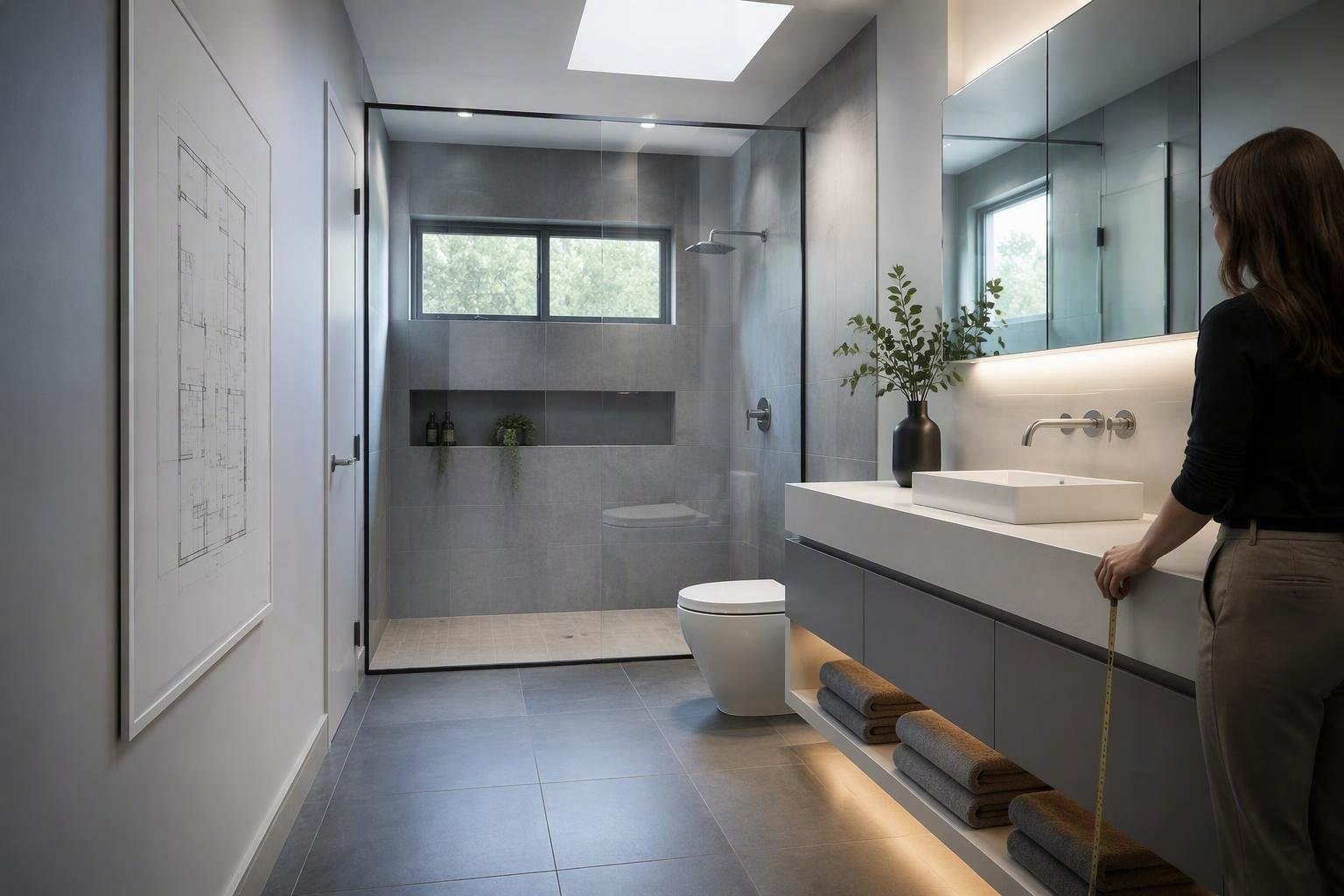 Mini bagno ottimizzato: sanitari compatti e luce smart