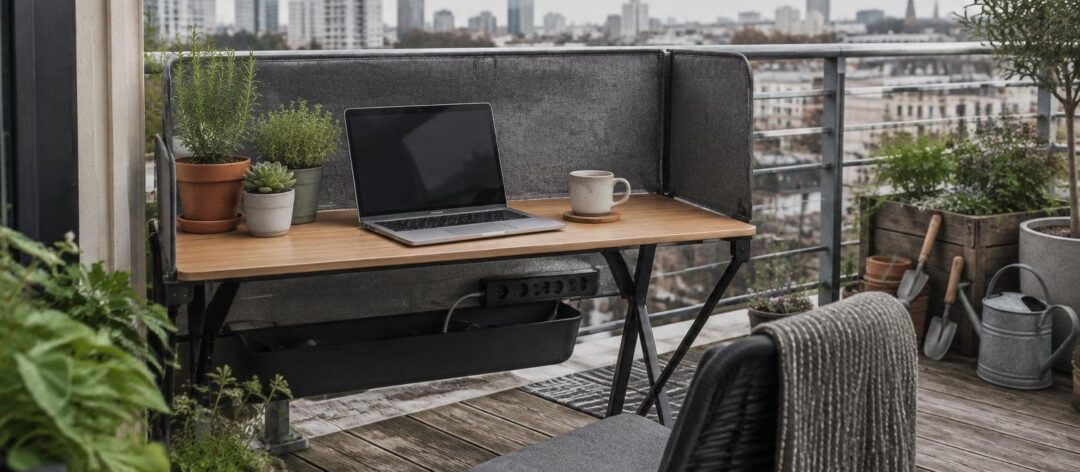 Balcone smart: micro-ufficio green con piante e privacy