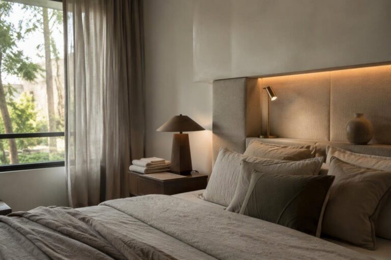 Camera da letto: testiera su misura con nicchie e luci