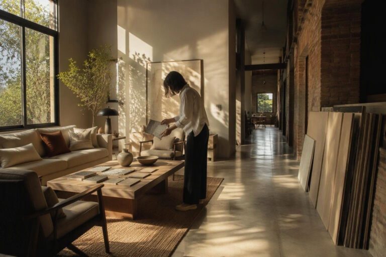 Cemento cerato, legno e ceramica: come scegliere e illuminare