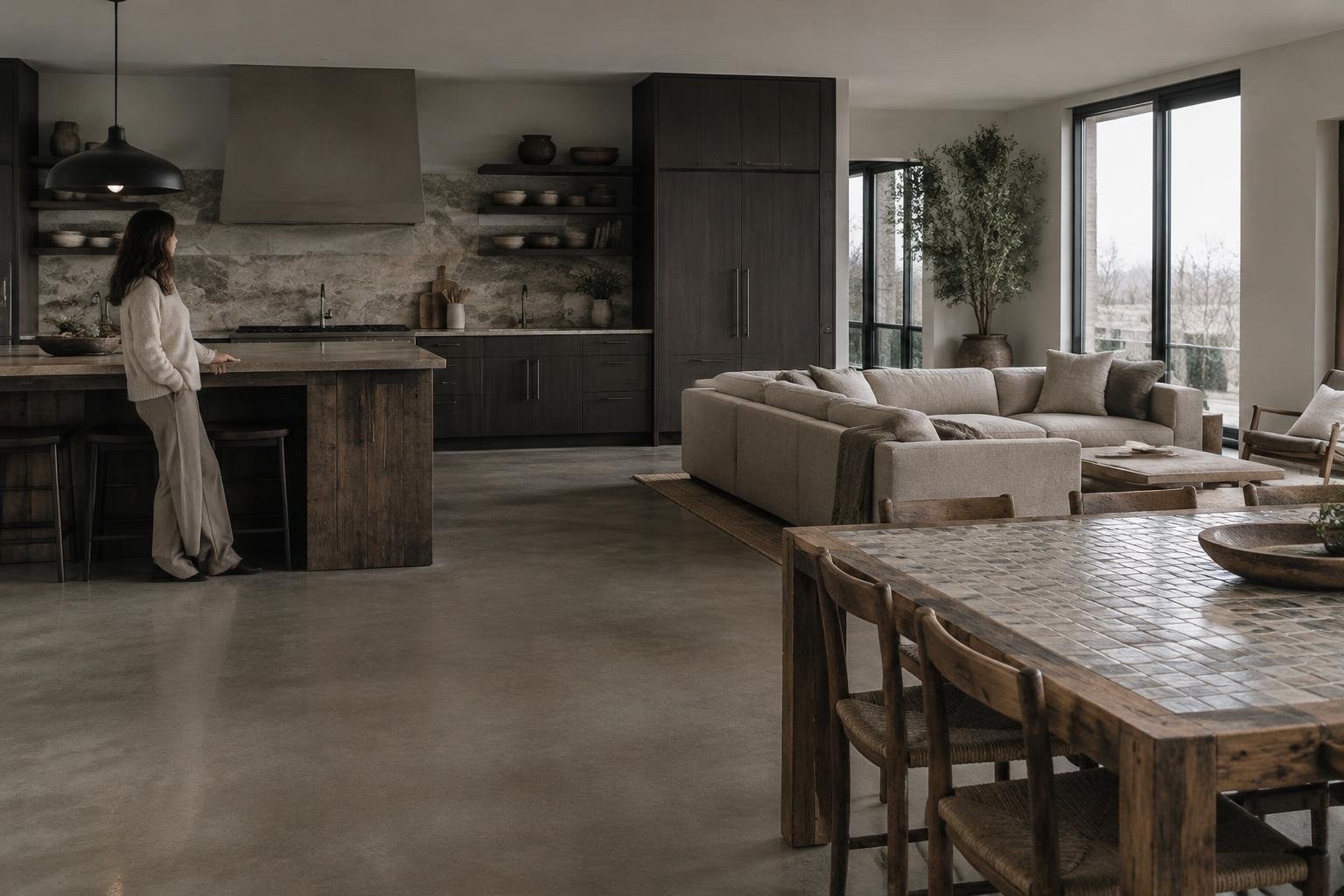 Design cucina-living: finiture coordinate e arredamento di recupero