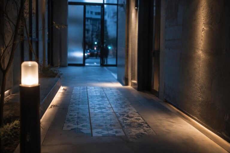 Guida all'ingresso funzionale con ceramica e cemento