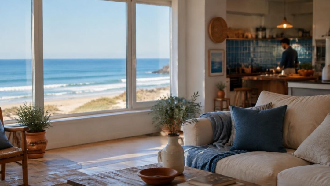 Ristrutturazione di un trilocale vista mare: azzurro, bianco e terracotta