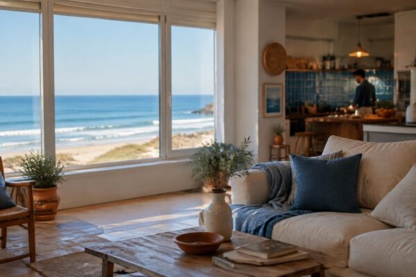 Ristrutturazione di un trilocale vista mare: azzurro, bianco e terracotta