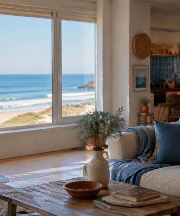 Ristrutturazione di un trilocale vista mare: azzurro, bianco e terracotta