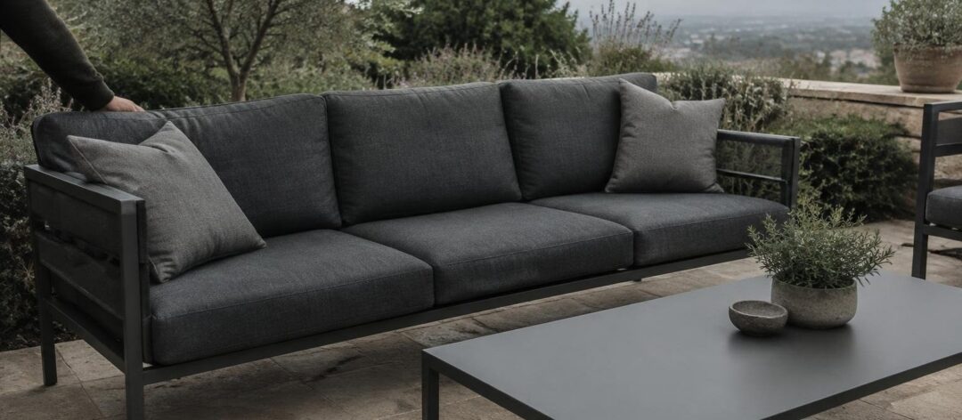 Set per giardino con divano 3 posti e tavolino coordinato